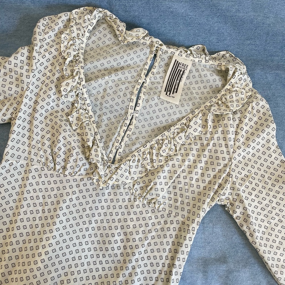 Free People Long Sleeve Ruffle Neck Shift Dress